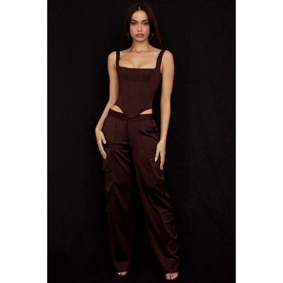 HOUSE OF CB Rafa Corset Chocolate Satin Top Small - Picture 13 of 15